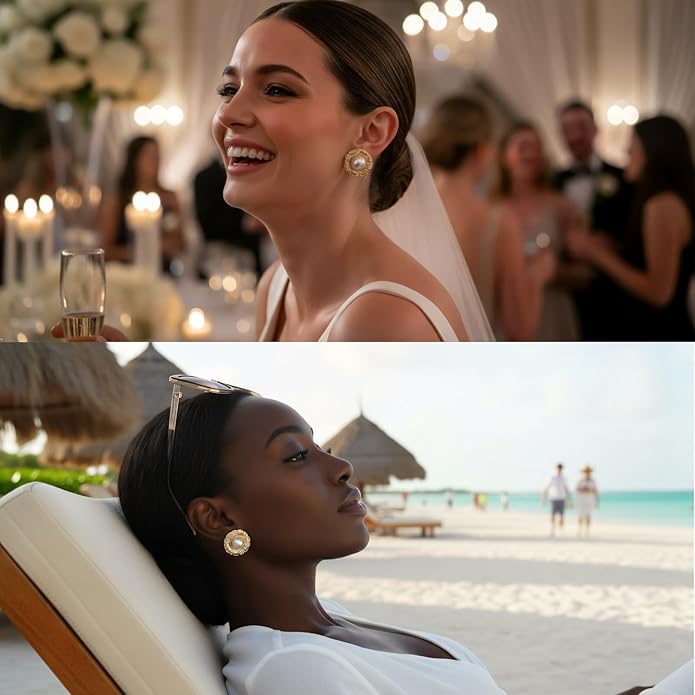 Statement Chunky Gold Earrings for Women,Crystal Rhinestone Accents Large Stud with Stone and Pearl