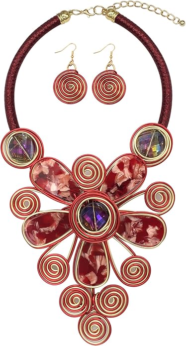 Statement African Necklace For Women African Jewelry Costume Earring Sets Tribal Fashion Colorful Big Rhinestone Crystal Pendent Collar Choker Bold Chunky Bib Handmade