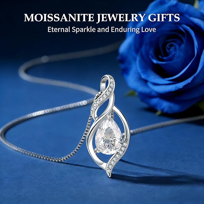 Gorgeous Moissanite Necklaces for Women - Valentine's Day Gifts for Wife Girlfriend, 925 Sterling Silver 1-3CT Moissanite Pendant Jewelry, Wedding Anniversary Birthday Christmas for Mom