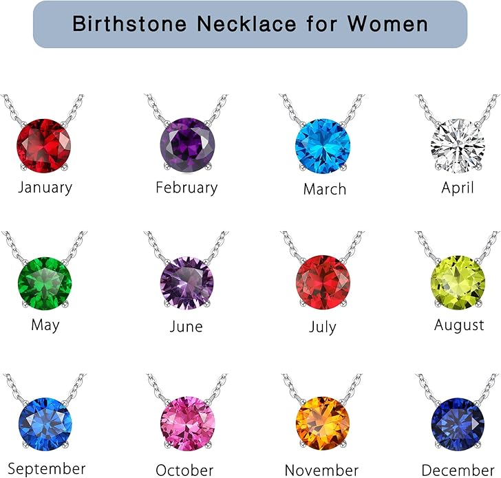 Ursilver Valentines Day Gifts for Her - Birthstone Necklace for Women, S925 Sterling Silver Round Birthstone Necklace Birthday Gifts 12 Months Necklaces for Women Jewelry Gift