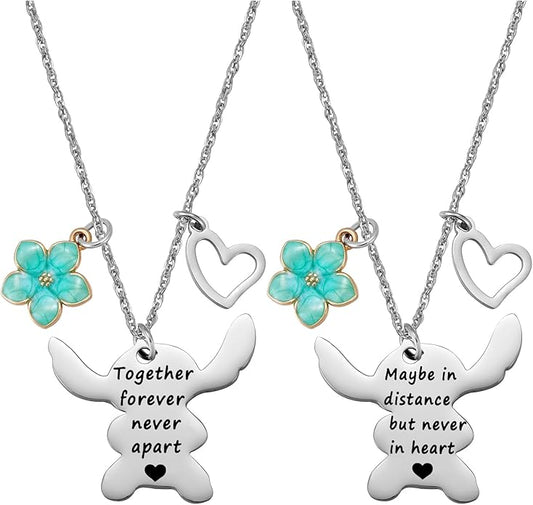 2PCS Best Friend Necklace Set, BFF Friendship Necklace for 2, Long Distance Birthday Jewelry Gift for Sister Bestie