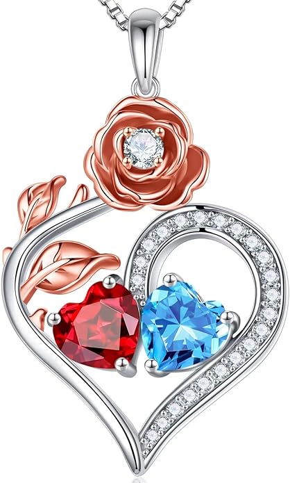 Iefil Valentines Day Gifts for Her - 925 Sterling Silver Double Birthstone Necklace, Anniversary Birthday Gifts for Women, Jewelry Gift for Wife Her
