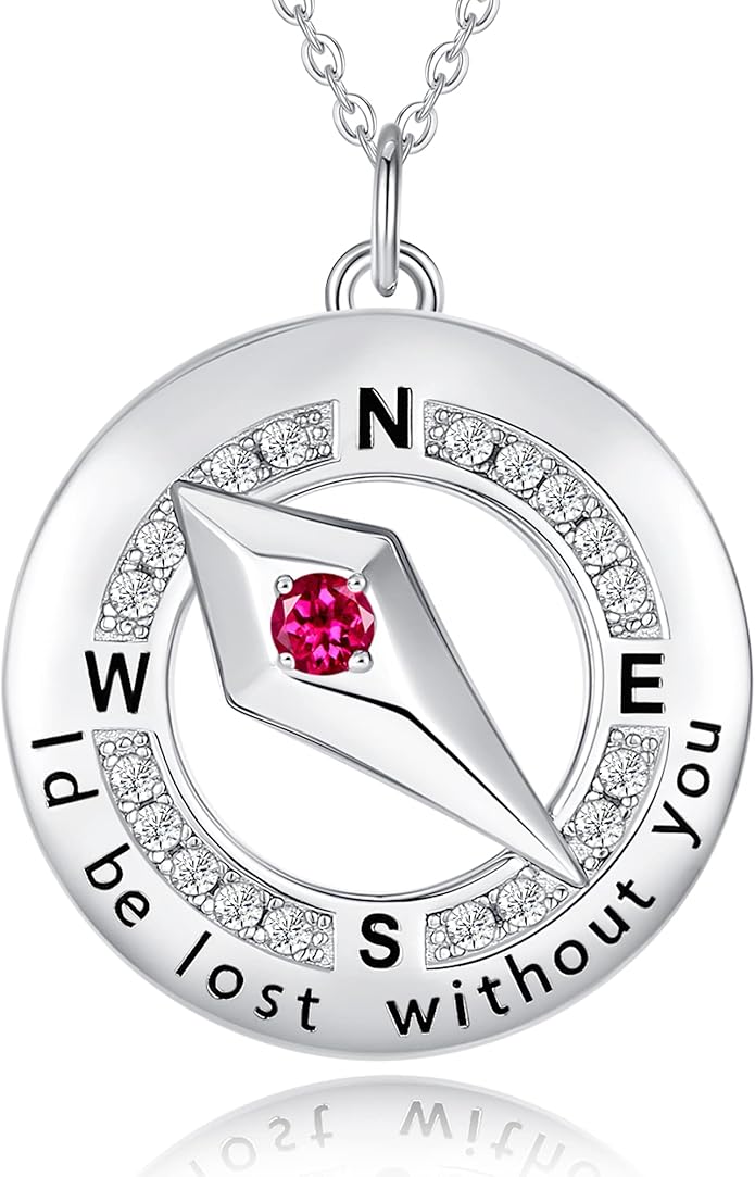 FANCIME Sterling Silver Compass Birthstone Necklaces Fine Jewelry Anniversary Birthday Gifts for Women Her Wife Mom