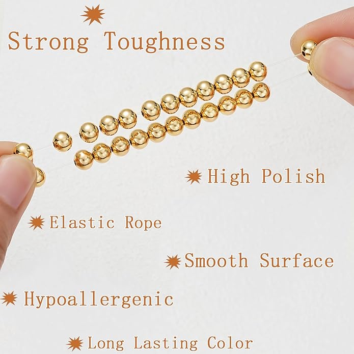 Valentines Day Gifts for Her Teen Wife Gold Beaded Bracelets for Women, 5 Pcs Dainty 14K Gold Plated Chunky Stretch Bead Ball Bracelet Stack