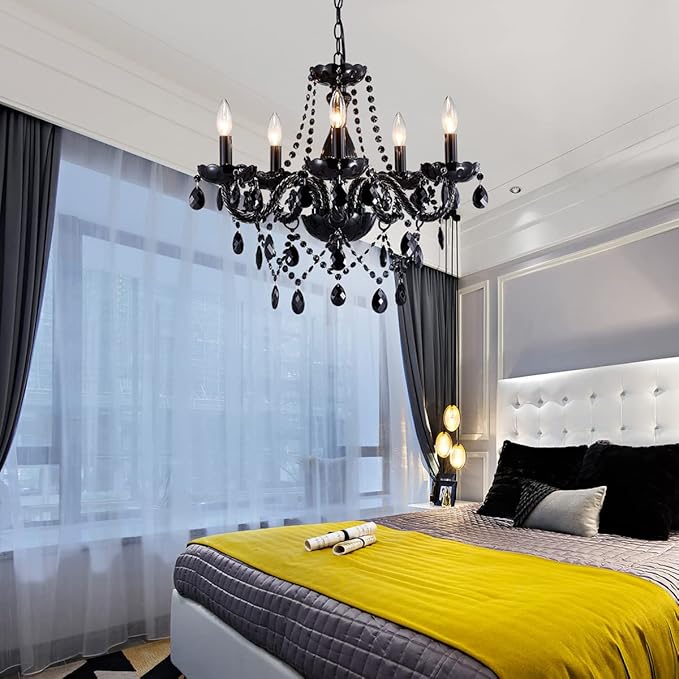 Saint Mossi Modern K9 Crystal Chandelier,Black Chandelier with 5 Lights E12 Base, Modern Pendant Ceiling Lighting Fixture for Dining Room,Bedroom,Living Room, D19 x H19 with Max 59" Adjustable Chain