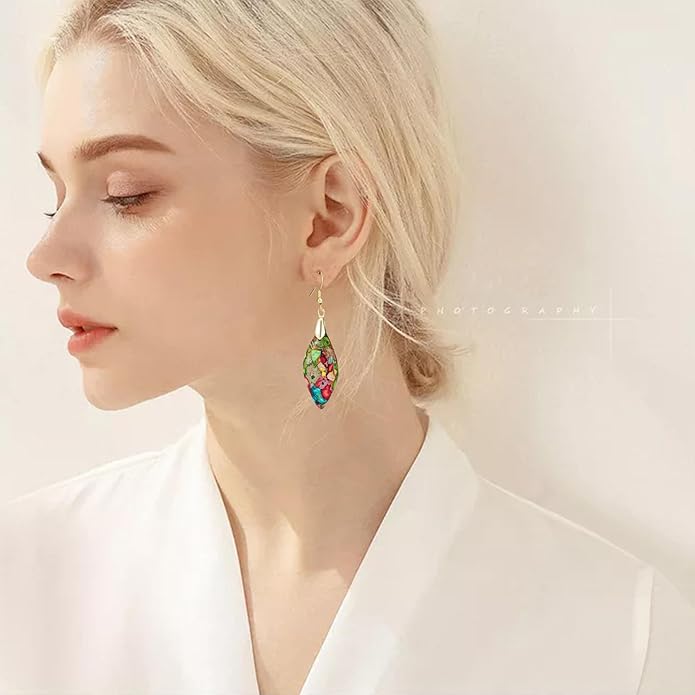 Boho Women Natural Stone Earrings Unique Healing Imperial Jasper Gemstone Energy Hypoallergenic Lightweight Dangle Drop Earrings Multiple Styles Earrings Jewelry for Birthday Party Gift