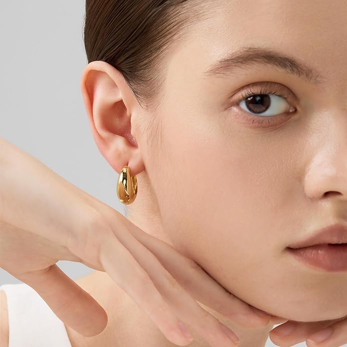 18K Gold Plated Huggie Hoop Earrings for Women, 925 Sterling Silver Post, Hypoallergenic Small Earrings
