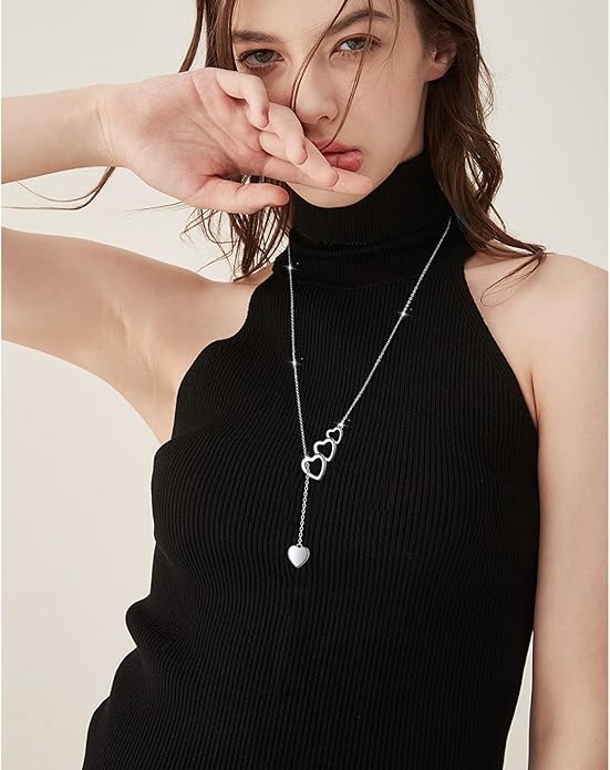 Long Necklace Sterling Silver Larait Bar Y Lariat Long Chain Drop Adjustable Necklace Gift for Her, 30"