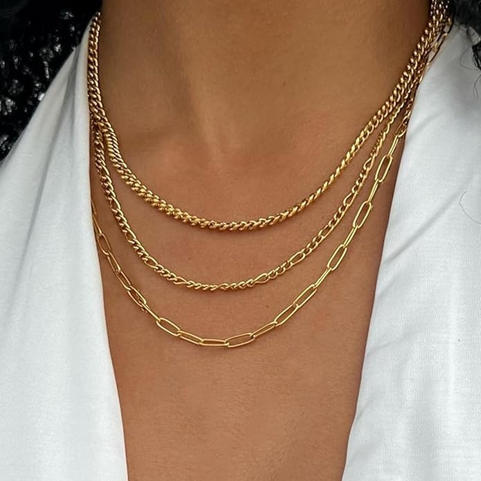 Gold Layered Necklaces for Women, 14K Gold Plated Dainty Gold Chain Choker Necklace Stack, Herringbone Gold Necklaces Set