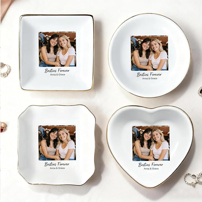 My4gifts Personalized Besties Photo Jewelry Dish, Sisters Jewelry Dish, Custom Besties Gifts, Bff Gifts, Friendship Gift, Best Friend Gift for Women, Custom Jewelrys Plate, Birthday, Christmas/4