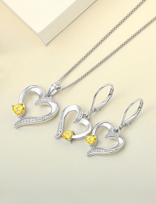 YL Heart Necklace 925 Sterling Silver Love Heart Pendant Birthstone Jewelry for Women