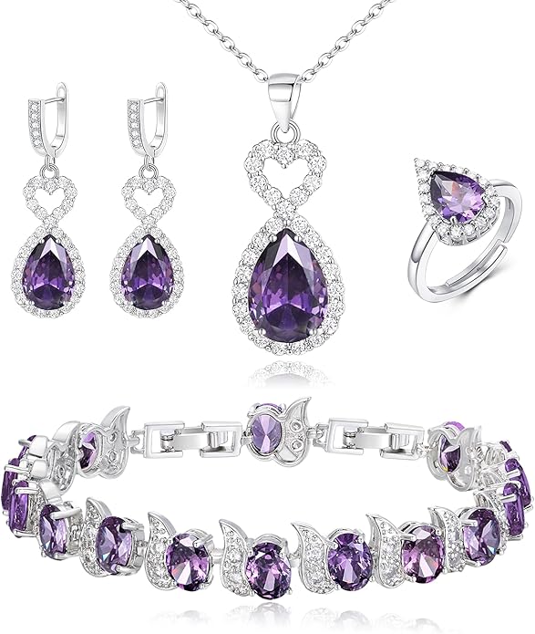 BriLove Wedding Jewelry Set for Women Bride Bridesmaid, Gorgeous Cubic Zirconia Teardrop Necklace Earrings Bracelet Adjustable Ring Jewelry Gift for Birthday/Anniversary/Mother’s Day
