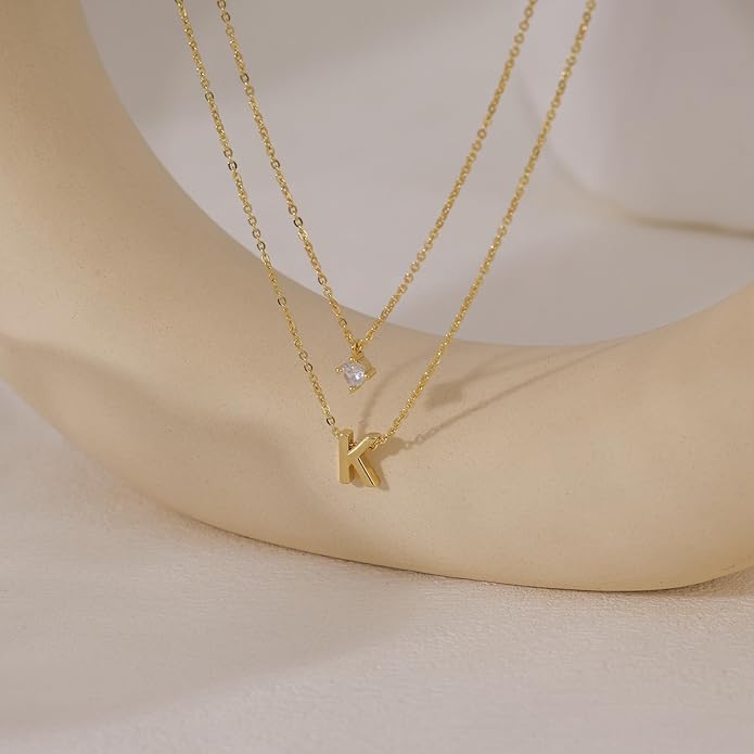 Layered Initial Necklaces for Women, 14k Gold Plated Letter Necklace Set Dainty Gold Initial Necklace Stack Cute Layering Choker Necklaces for Women Trendy Fashion Jewelry