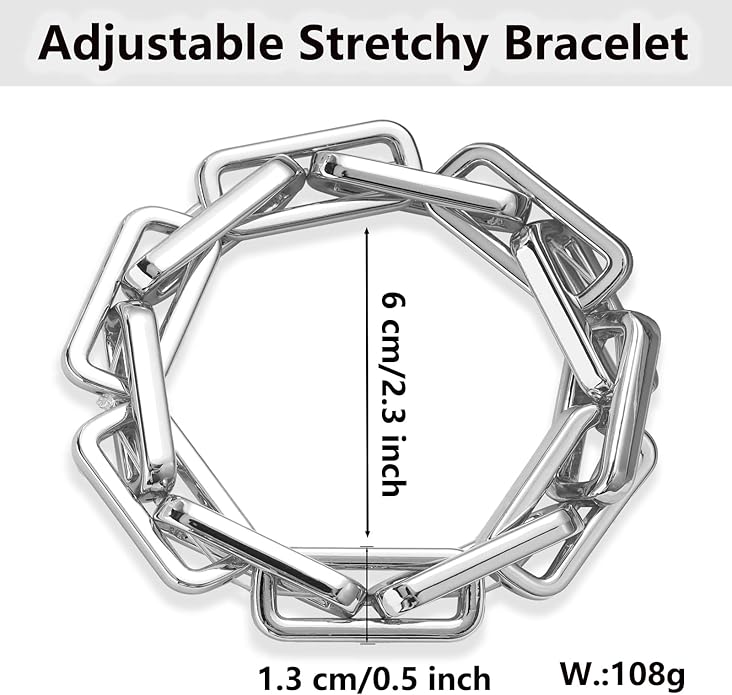 Chunky Gold Bracelet for Women Non Tarnish, Trendy Stretch Cuban Link Chain Plated Gold Bangle Bracelets