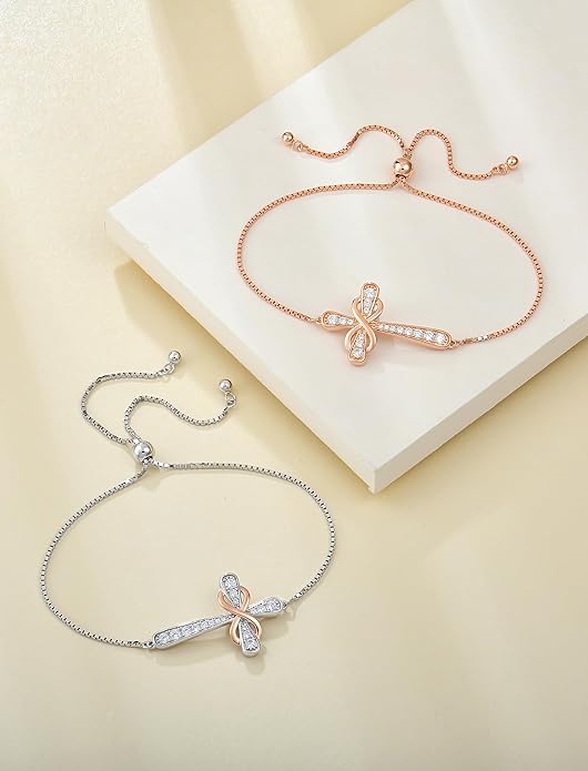 YL Cross Bracelet 925 Sterling Silver Infinity Sideways Link Bracelet Birthstone Jewelry for Women