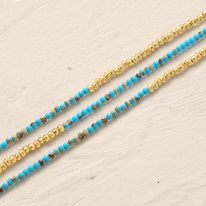 MYEARS Women Beaded Bracelet Gold Double Layer Gemstone 14K Simple Dainty Handmade Chain Everyday Boho Beach Jewelry