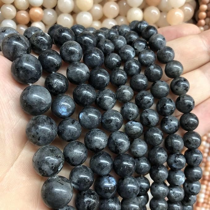 A Natural Black Labradorite Stone Beads Round Larvikite Beads for Jewelry Making DIY Bracelet 4 6 8 10 12MM 15" Strand Wholesale (Black Larvikite Labradorite Beads, 12mm)