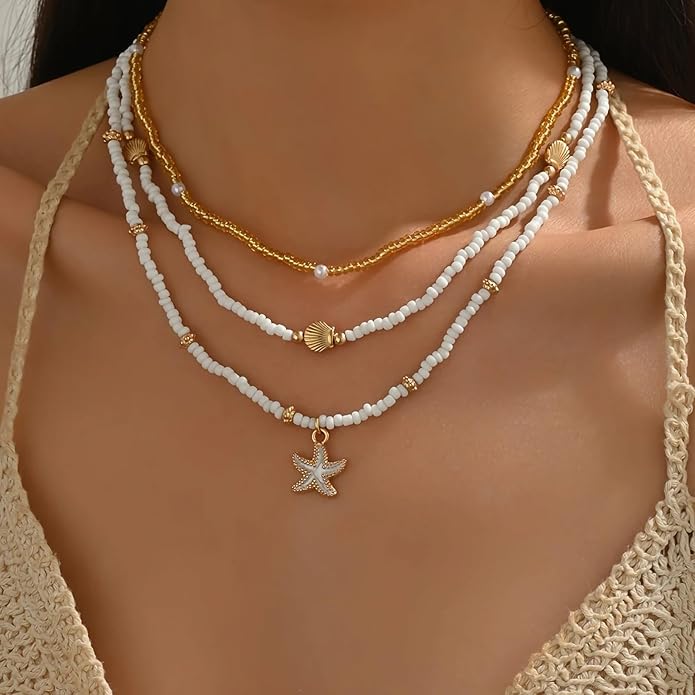 Nackiy Handmade Sea Shell Necklace for Women Summer Adjustable Natural Shell Collar Necklace