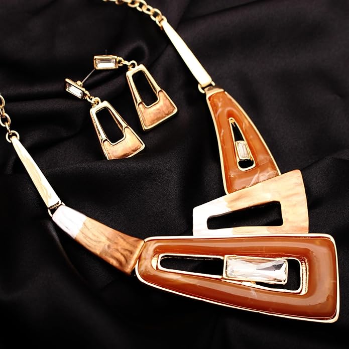 SFE Irregular Enamel Triangle Shape shell Collar Bib Bohemian Boho Statement Necklace Earrings Fashion Costume Jewelry Set for Women