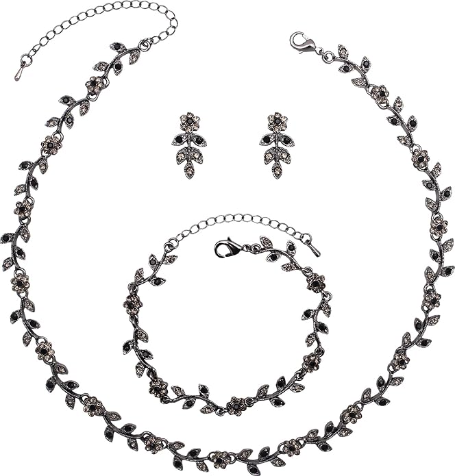 Austrian Crystal Rhinestone Choker Necklace Dangle Earring Link Bracelet Jewelry Set for Brides Bridesmaid Prom Costume Accessories for Women