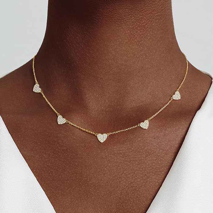 Cute Heart Necklace for Women Gold/Silver Plated Heart Pendant Choker Necklaces Tendy Love Heart Chain Necklace Dainty Gold/Silver Necklace Jewelry Gifts for Women