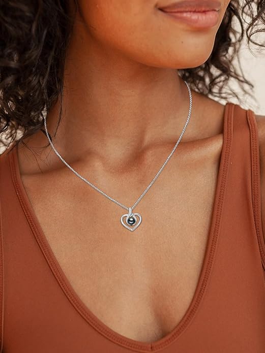 Tahitian Black Pearl AAAA 18K White Gold Plated Sterling Silver Heart Pendant Necklace for Women Wife Mom Girlfriend Valentine Her Jewelry Gift for Anniversary Birthday Christmas
