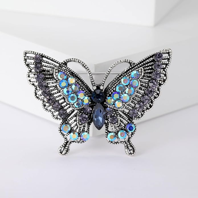 Rhinestone Butterfly Brooch for Women Sparkling Gold Silver Blue Black Crystal Big Butterfly Brooch Pin Cute Insect Pin Elegant Clothing Hat Bag Skirt Accessories Christmas Birthday Party Jewelry