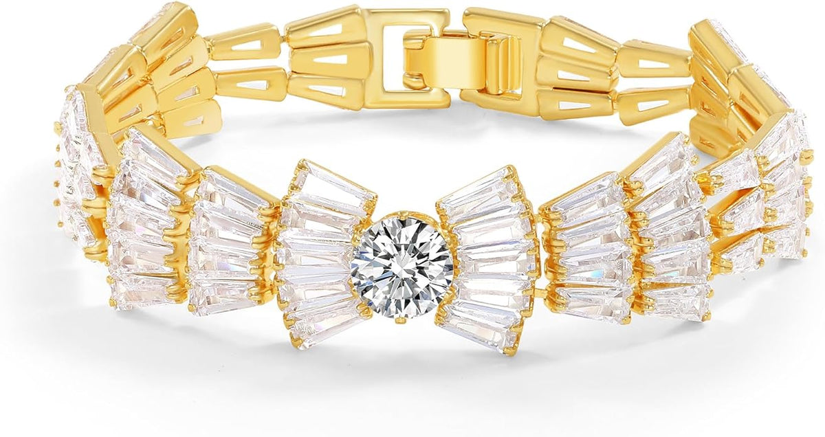 14K Gold Plated Women’s Tennis Bracelet – Sleek CZ Line Bracelet, Fits 6.0"–7.2" Wrist – Sparkly Everyday Jewelry Gift, Contemporary Tennis Bracelets for Women