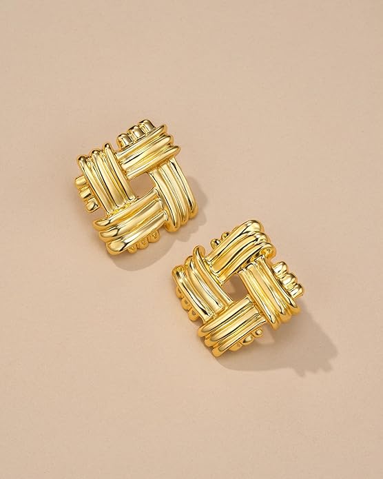 SNGIA18K Gold Plated Dangle Textured Ribbed Irregular Large Leaf Statement Earrings for Women by SNGIA, Handmade Dramatic Geometric Trendy Summer Drop Leaf Flower Jewelry Gifts, Bold Beachy Vintage Plant Fashion Drop Accessories, Vintage Nickle Free Fl...