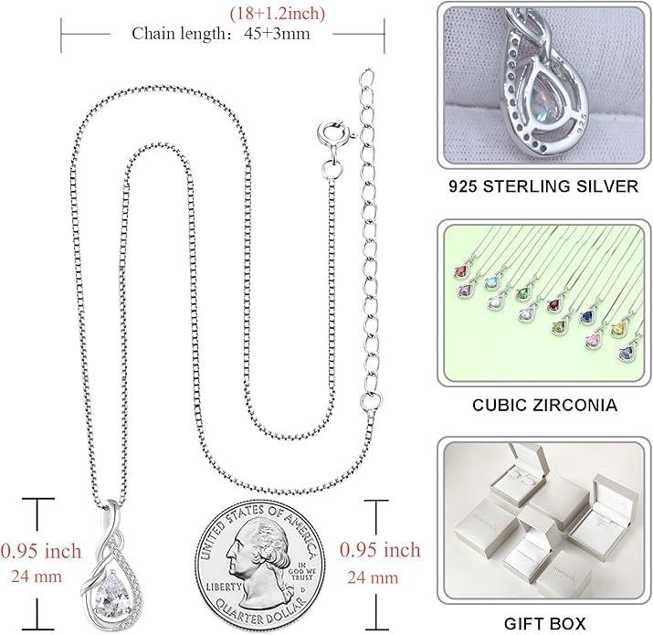 STARCHENIE Infinity Teardrop Pendant Necklace for Women 925 Sterling Silver Birthstone Jewelry