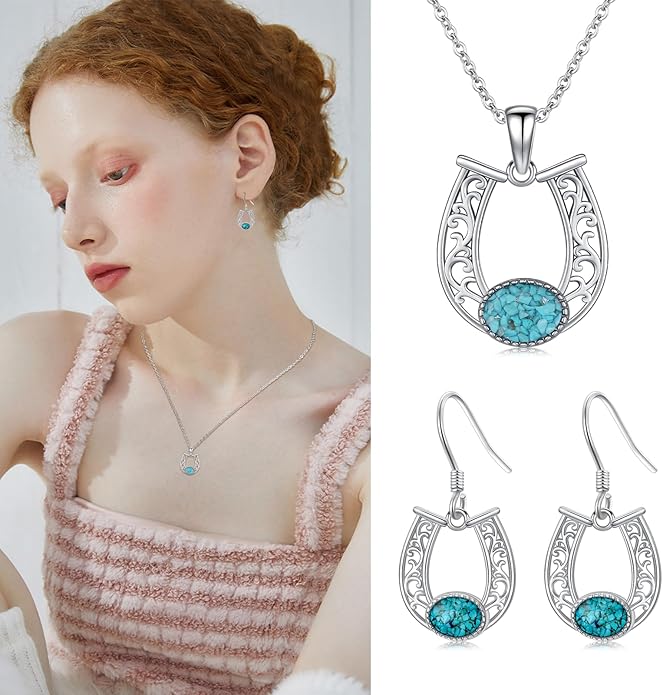 Western Earrings for Women 925 Sterling Silver Turquoise Western Country Dangle Drop Earrings Country Jewelry Gifts for Cowgirl Cowboy