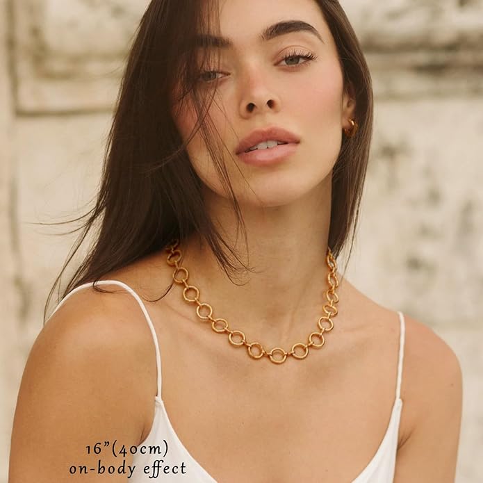 Aobei Pearl 18K Gold Plated Paperclip Chain Choker Satellite Chain Freshwater Cultured Biwa Pearl Pendant Necklace Dainty Jewelry for Women