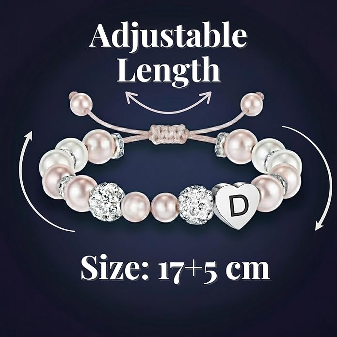 Solza Heart Bead Initial Bracelet – Personalized Stainless Steel Beaded Bracelet with Letter Charm, Adjustable Heart Bracelet, Fashion Jewelry Gift, Stackable Personalized Jewelry Accessory