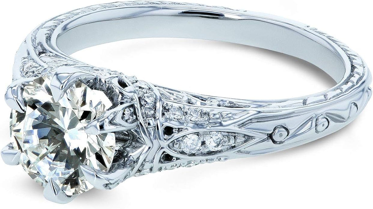 Kobelli Moissanite (GH) 6-Prong Antique Style Engagement Ring 1 1/6 CTW 14k White Gold, 5.5
