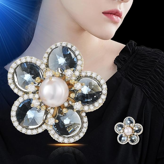 Rhinestone Flower Brooch Austrian Crystal Flower Pin 18k Gold Plated Floral Brooch Lapel Pin Jewelry Mother's Day Birthday Gifts for Mom Wife
