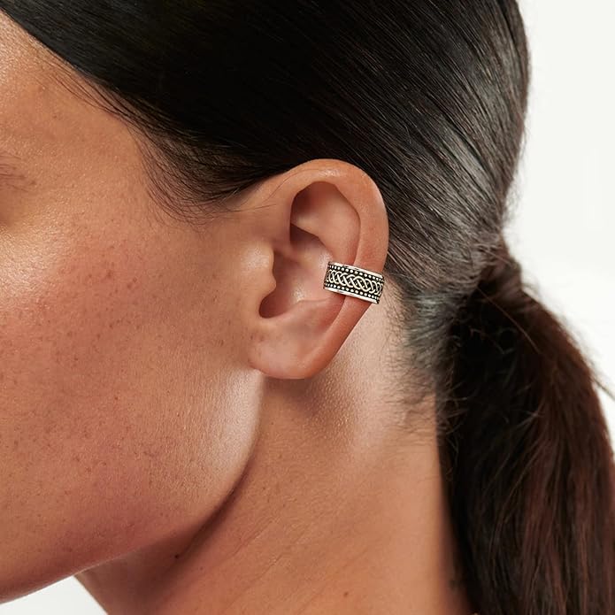 CHIC & ARTSY 925 Sterling Silver Ear Cuffs for Women, Non Piercing Clip On Cartilage Cuffs, Adjustable Fake Conch & Helix Earrings, Gold Plated & Oxidized Various Styles