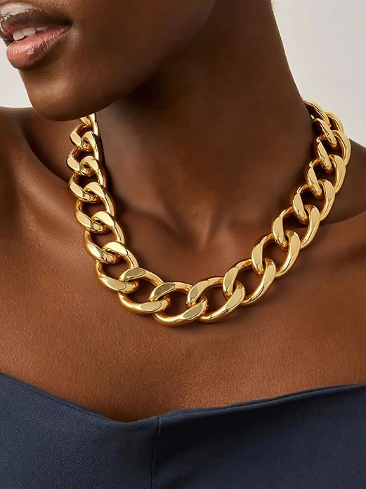 ChainsPro Cuban Link Chain for Women,Stainless Steel Chunky Necklace Silver/Gold Plated Thick Chain Choker, 12/16/20 mm Width,18" and 20" Punk Hip Hop Trendy Non Tarnish Jewelry Gifts