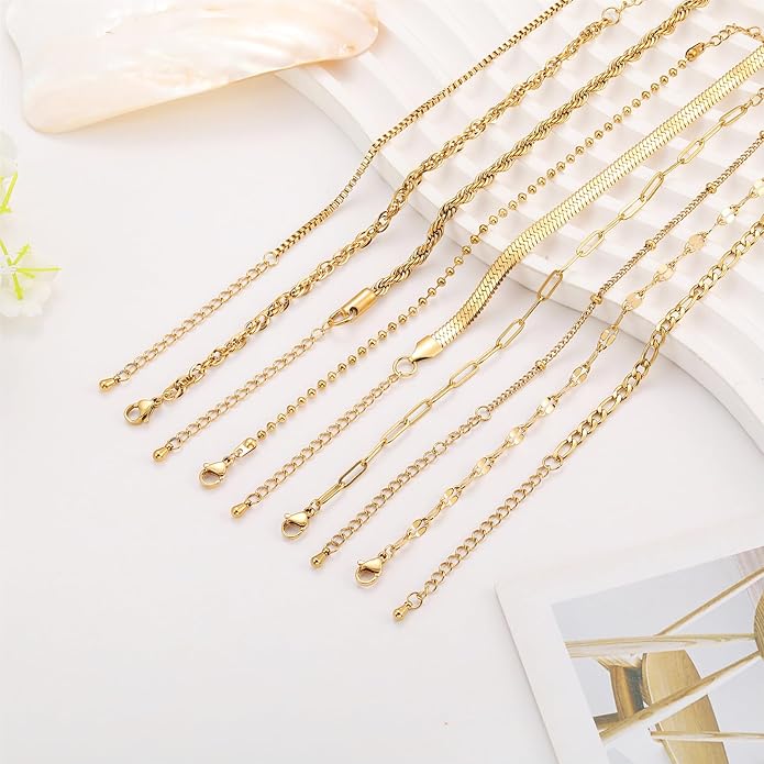 Silver and Gold Bracelets for Women Non Tarnish Waterproof Gold bracelet stack set, Adjustable 6.5"+2" Extender, Layered Bracelets for Women，Exquisite Jewelry Gift