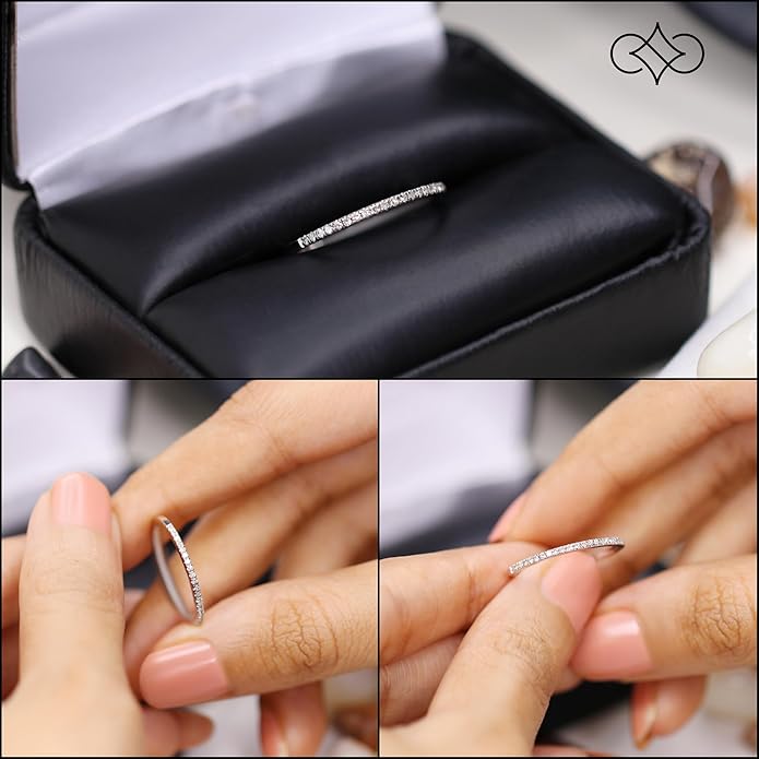 Dazzlingrock Collection Valentine's Day Gift 0.08 Ctw Womens Diamond Wedding Band, Real Natural Round White Diamond Minimalist Thin Stackable Ring for Her in 10K Solid Gold