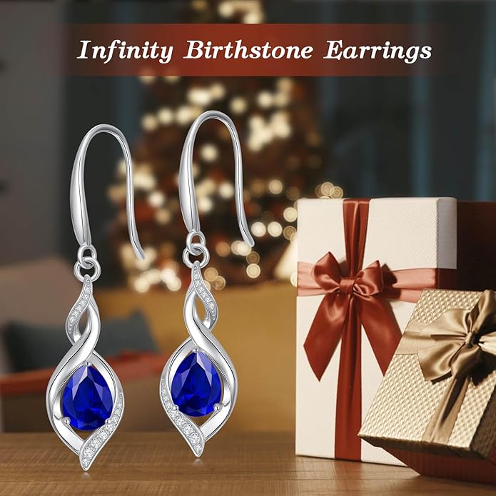 Birthstone Earrings for Women 925 Sterling Silver Infinity Love Jewelry Valentines Day Birthday Gifts for Her Mom Wife Girlfriend