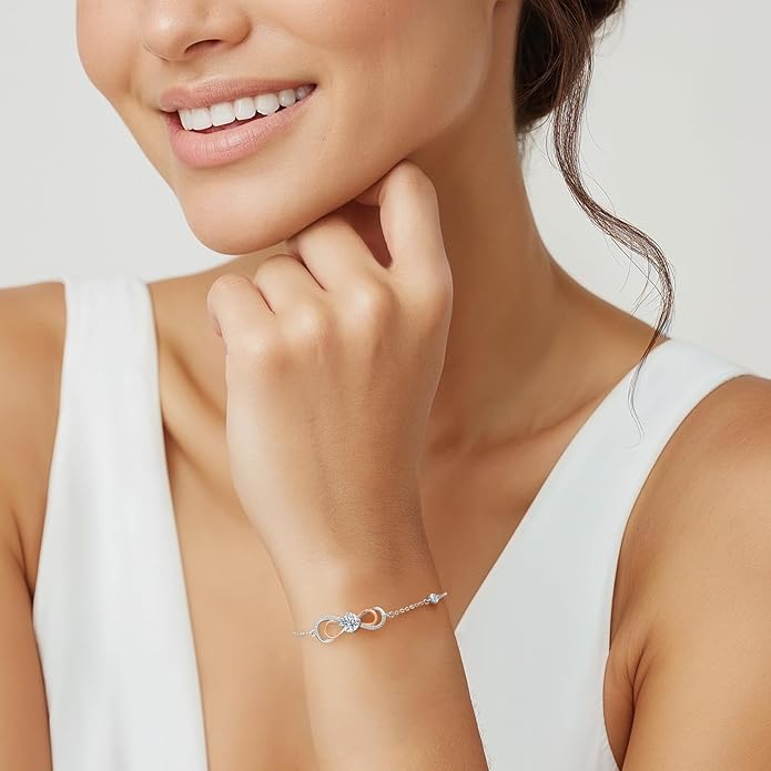Seelove Moissanite Infinity Heart Bracelets for Women,925 Sterling Silver,18K Gold Plated,Adjustable Anniversary Birthday Fine Jewelry Gifts for Wife Her Mom