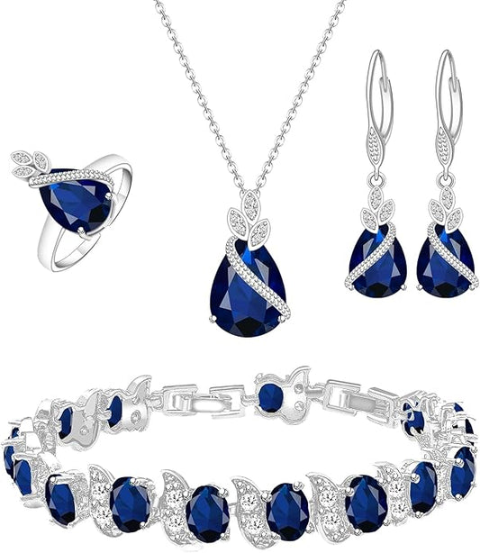 GZWHD Jewelry Set for Women CZ Earrings Necklace Ring Bracelet Set Prom Party Wedding Jewelry Gift for Mother Friend Wife