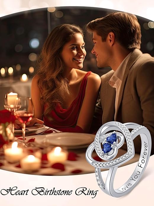 Valentine's Day Gifts for Women Birthstone Rings for Women Heart Statemet Engagement Eternity Wedding Promise Rings Jewelry Anniversary Christmas Valentine Mothers Day Birthday Gifts for Wife Her Girlfriend