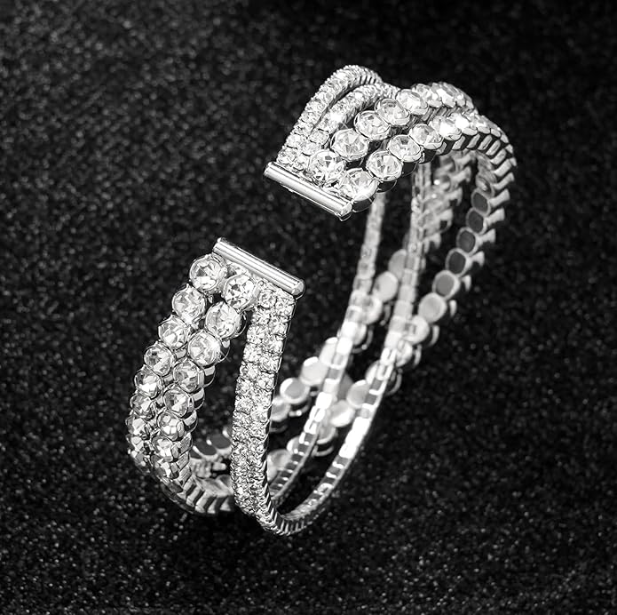 Rhinestone Bracelet for Women MultiLayer Crystal Cuff Bracelet Strand Layered Bracelet