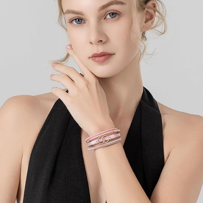 FANCY SHINY Boho Leather Wrap Bracelet Stackable Infinity Chunky Cuff Bracelets Western Hippie Outfits Jewelry Valentine Gifts for Women
