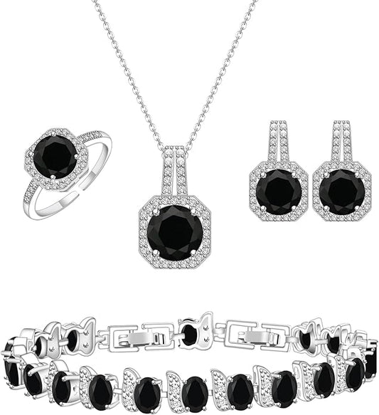 GZWHD Jewelry Set for Women CZ Earrings Necklace Ring Bracelet Set Prom Party Wedding Jewelry Gift for Mother Friend Wife