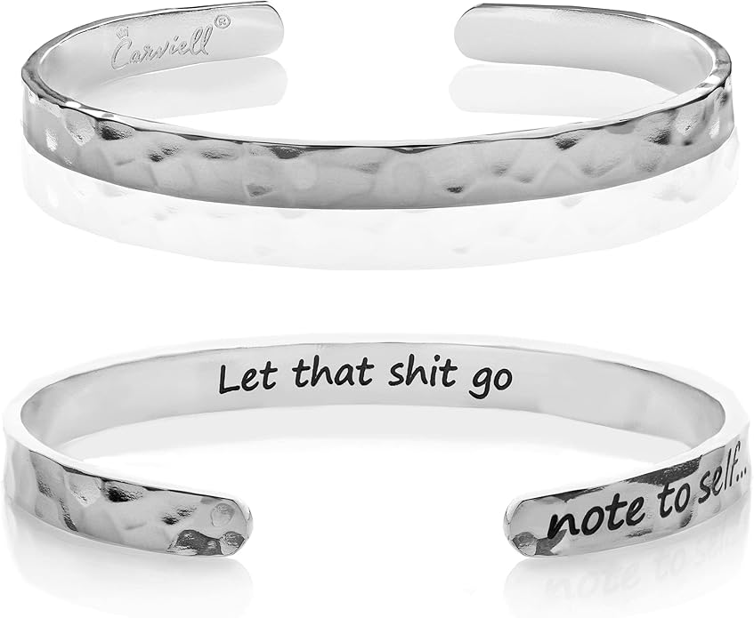 Carviell Engraved Cuff Bracelets for Women – Inspirational, Friendship, Love, Mom, Daughter, Sister, Christian, Graduation, Memorial & Wedding Gifts – 80+ Phrases – Stainless Steel, Gift-Ready