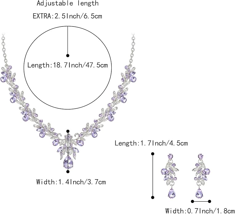 BriLove Women's Wedding Jewelery Set Leaf Flower Crystal Teardrop Marquise Cluster Pendant Necklace Dangle Earrings for Bridal Party