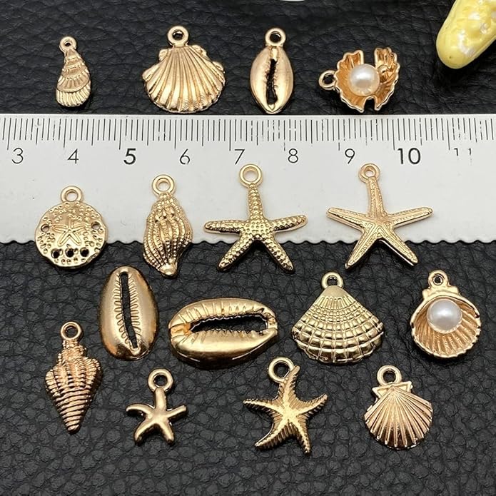 16Pcs Beach Charms, Summer Pendant Alloy Starfish, Seashells and Conches Beach Charms for Jewelry Making, Necklace Bracelet Earrings Crafting DIY