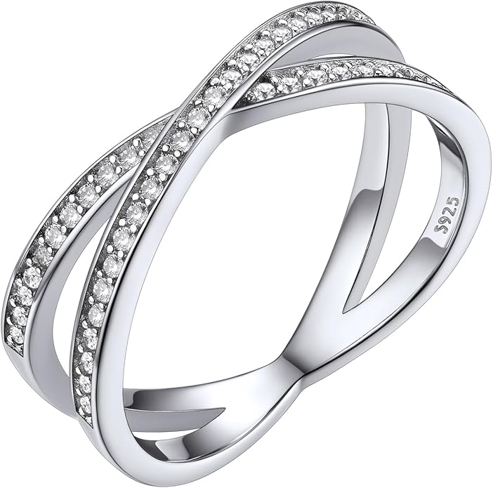 Bestyle 925 Sterling Silver Simulated Diamond CZ Criss Cross Ring for Women, Infinity Love Statement Rings CZ Eternity Engagement Wedding Band Ring for Her